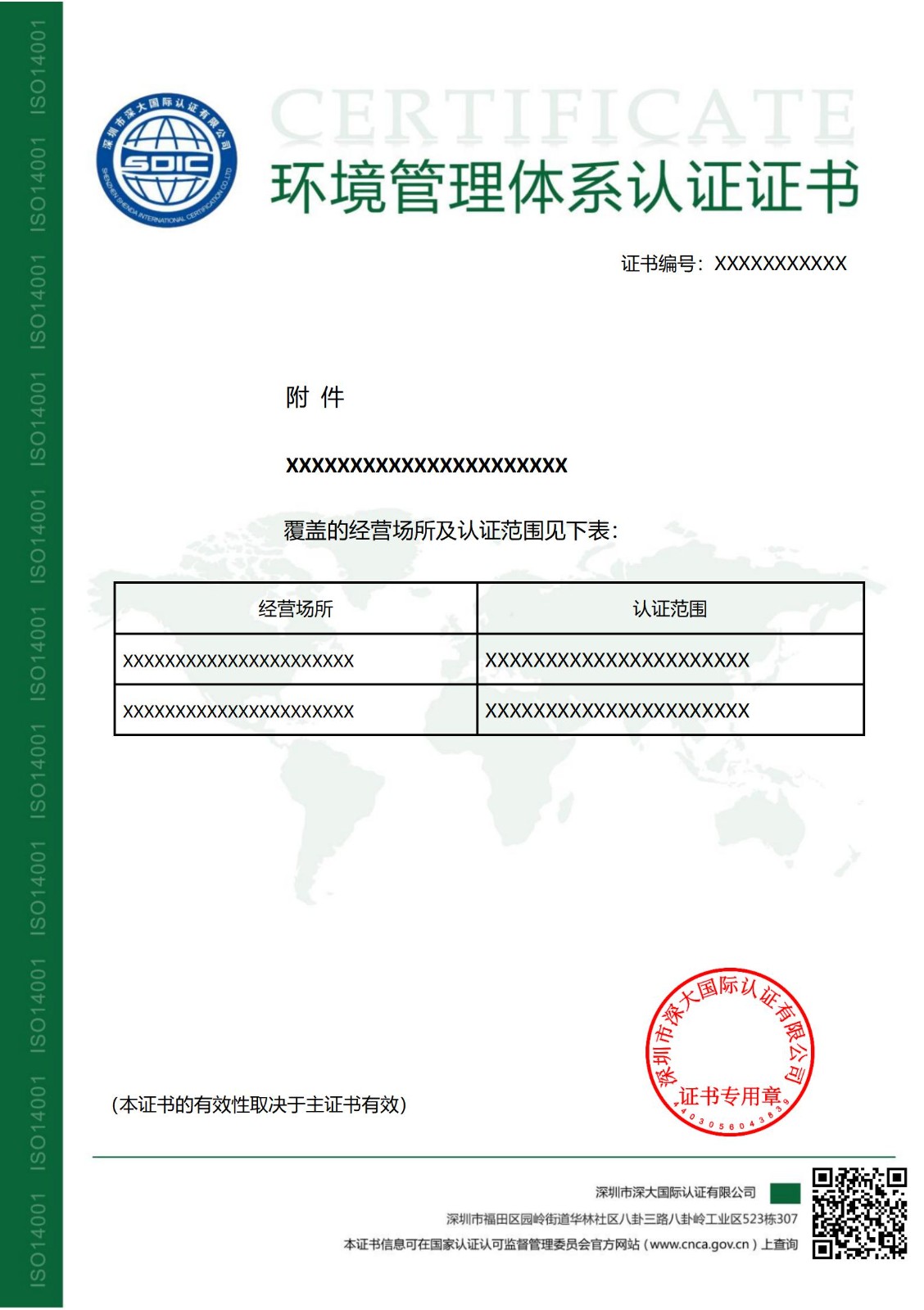 ISO14001环境管理体系认证证书（附件）-不带标