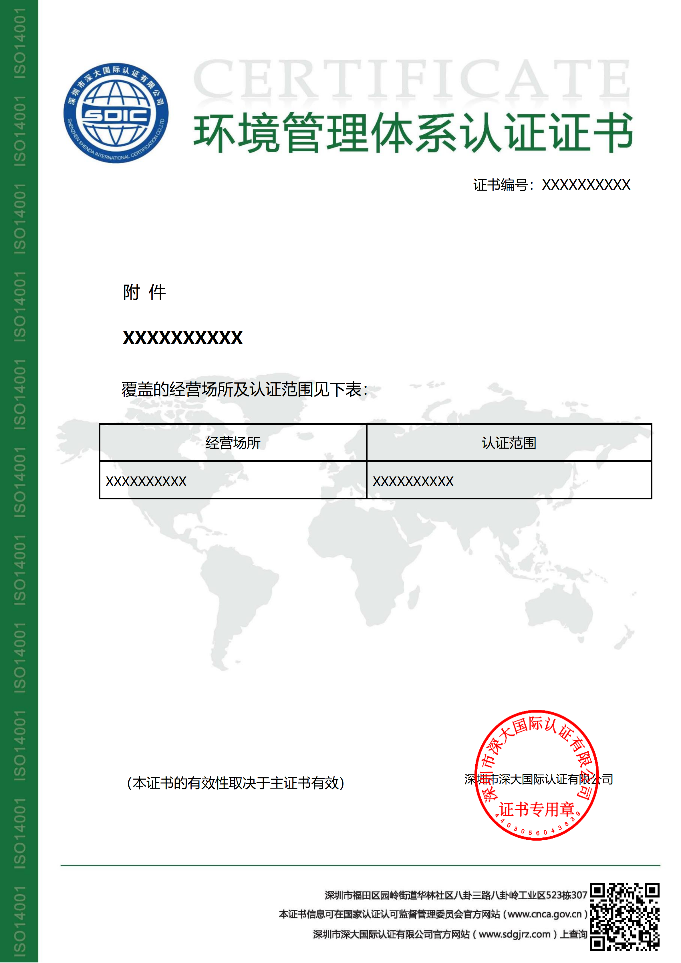 ISO14001环境管理体系认证证书（附件）-不带标