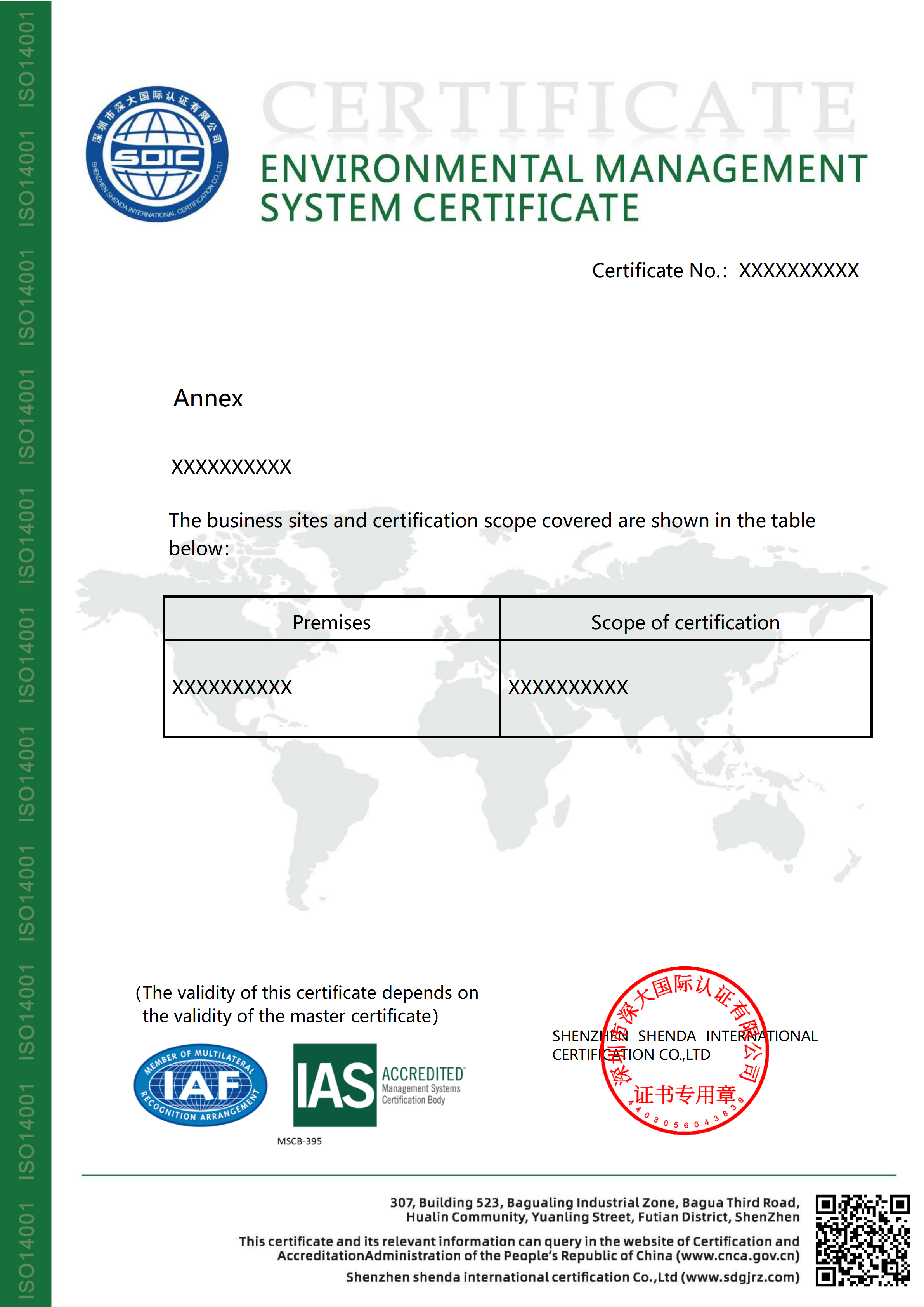 ISO14001环境管理体系认证证书（附件）-IAS-英文版