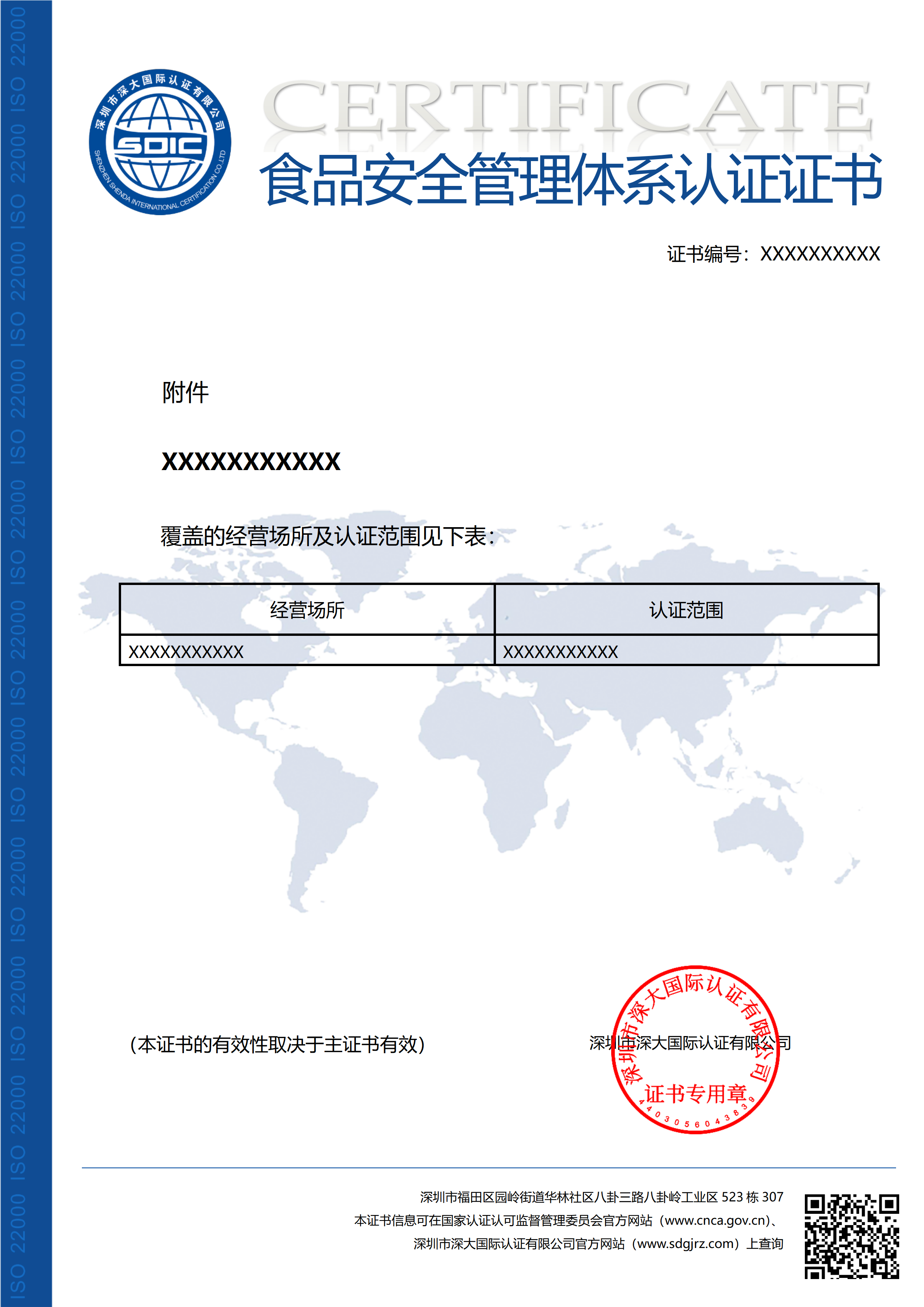 ISO22000食品安全管理体系认证证书（附件）