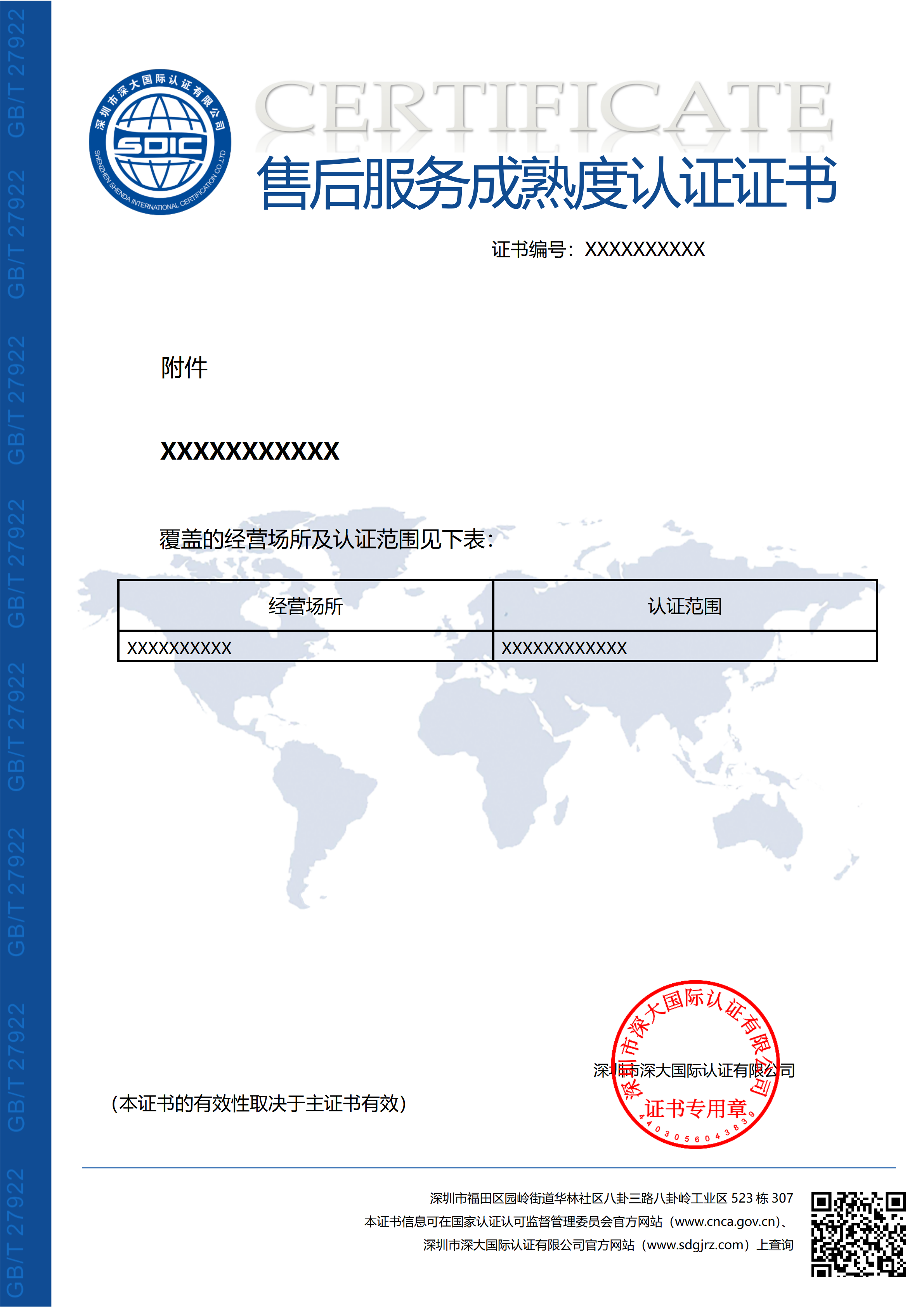 GB/T 27922售后服务成熟度认证证书（附件）