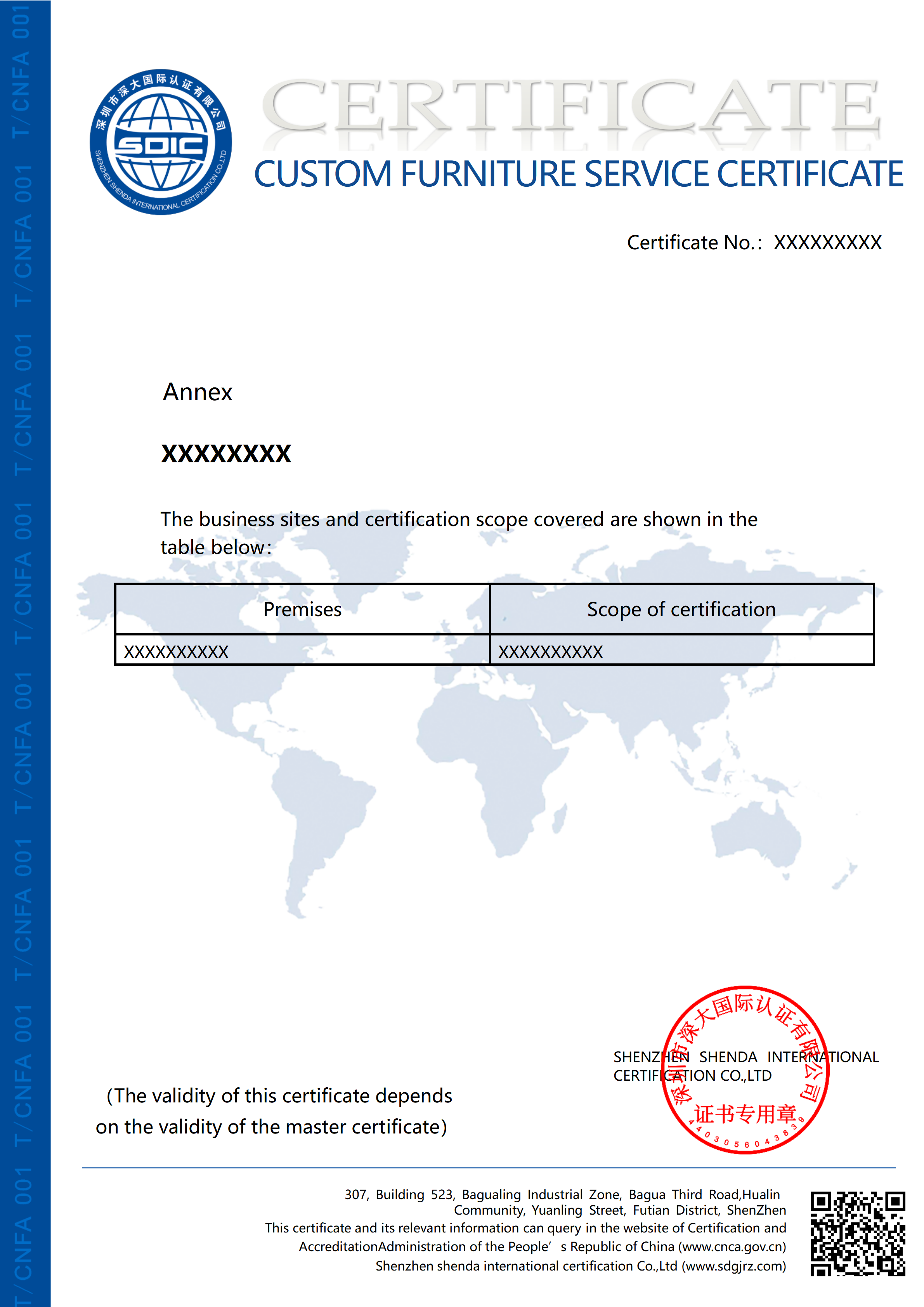 T/CNFA 001 定制家具服务认证证书-英文版（附件）